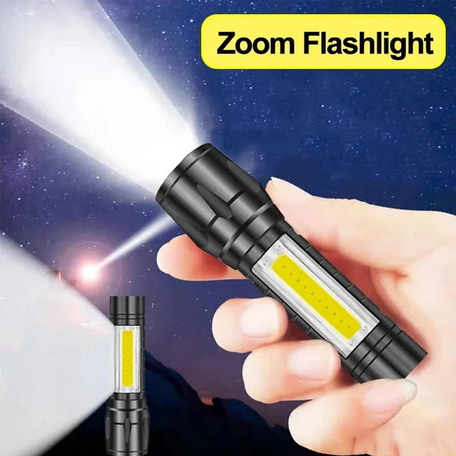 Mini Rechargeable LED Flashlight Torch COB+XPE Portable Torch Zoomable Focus Light
