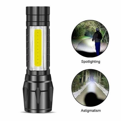 Mini Rechargeable LED Flashlight Torch COB+XPE Portable Torch Zoomable Focus Light