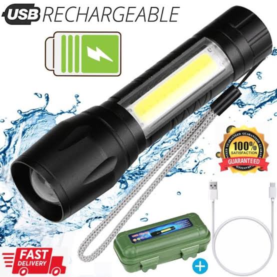 Mini Rechargeable LED Flashlight Torch COB+XPE Portable Torch Zoomable Focus Light